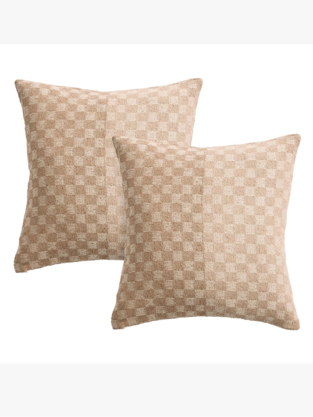 NWT QUINCE Set Of 2 20x20 Silk Cashmere Checkered Pillow Covers Natural 8616